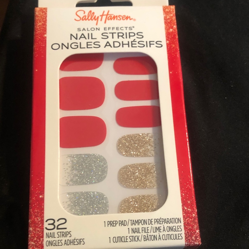 Sally Hansen Red and Gold Glitter Press-On Nail Strips
